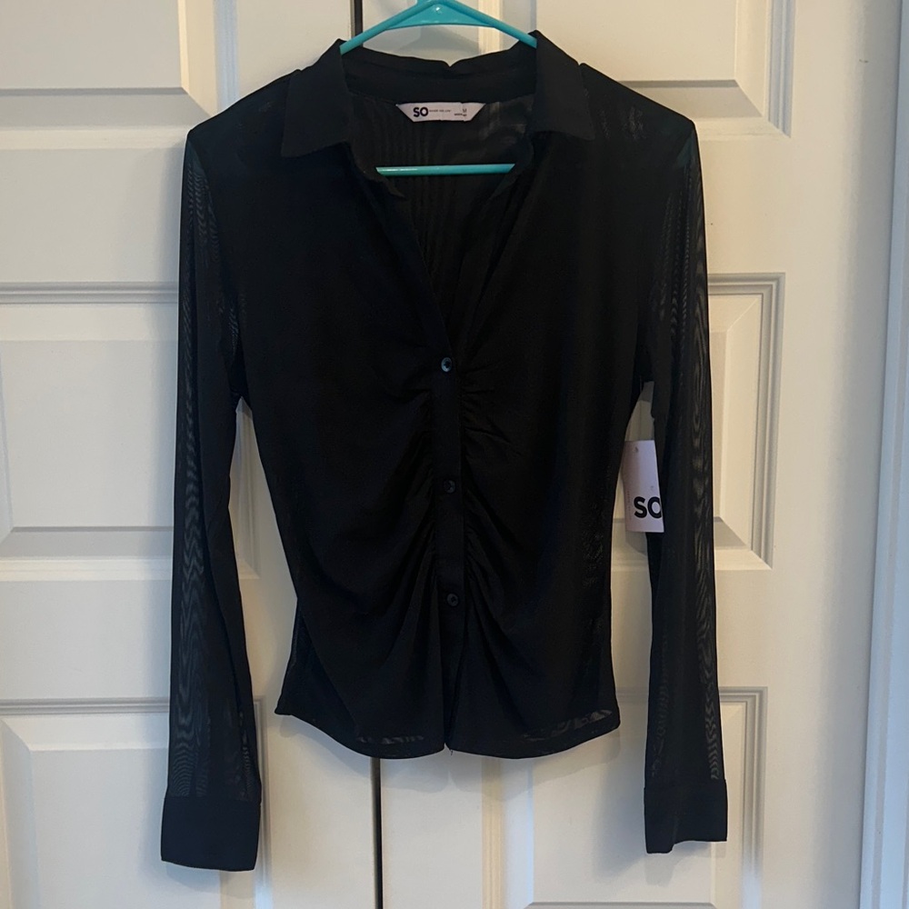 Mesh SO Women's Black Button-Down Shirt